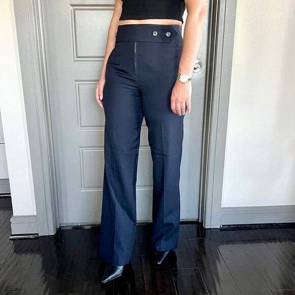 Victoria Beckham Navy Wool Sailor Front Trousers Size US 6 - Picture 2 of 8